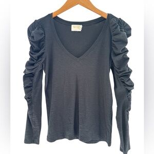 NATION LTD Kristen Ruched Sleeve V Neck Top in Black Size XS